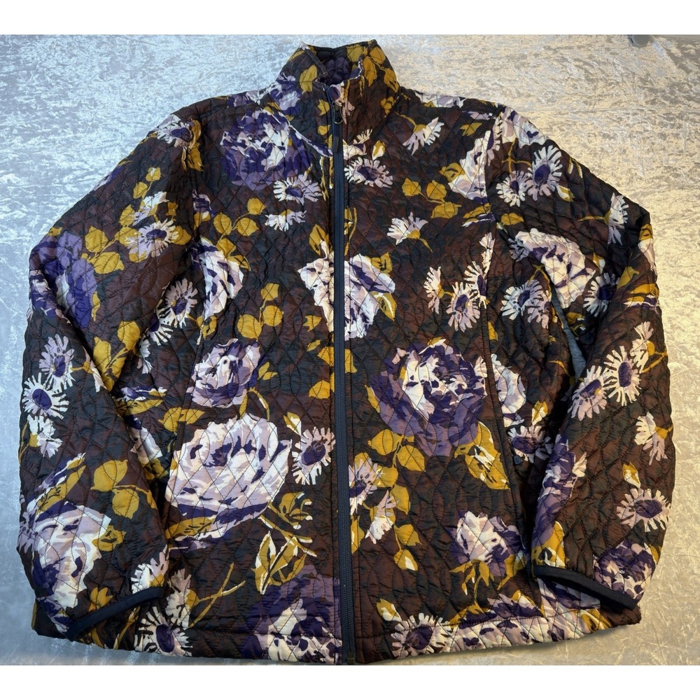Lands' End Women's L 14-16 Quilted Floral Jacket Full Zip Packable Lightweight